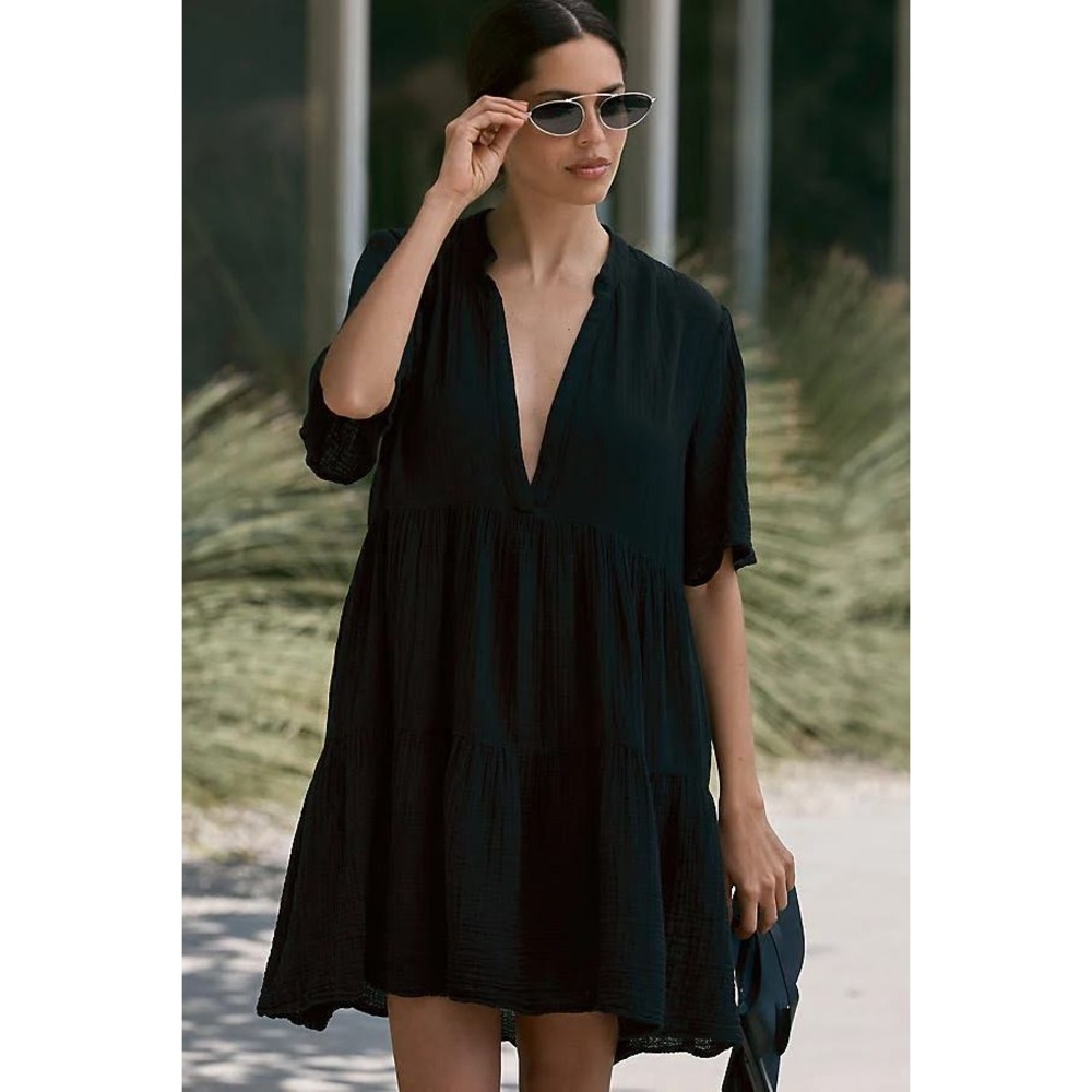 Anthropologie Celandine Kallie 100% Cotton Gauze Mini Dress Black Size XL